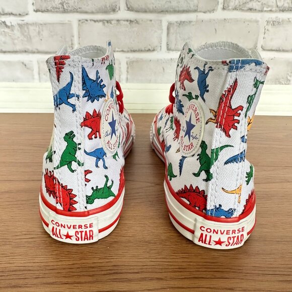 ❤️❤️CONVERSE ALL STAR CTAS HI Dinosaur Sz 2 Kids Shoes Canvas White Red 663636C - Picture 6 of 13